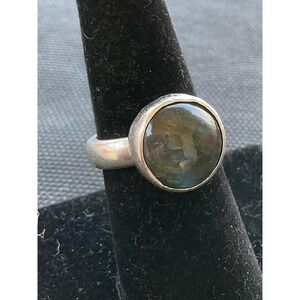 950 Sterling Silver Round Cabochon Labradorite Ring Size 7 Vintage Estate Jewelr